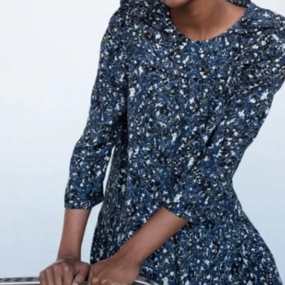 Zara Floral Printed Mini Dress Blue - XS - Picture 2 of 4